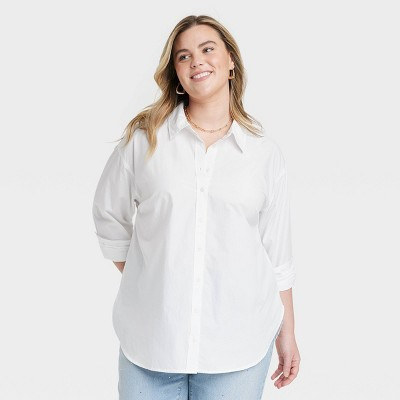 Women's Oversized Long Sleeve Collared Button-Down Shirt - Universal Thread™ White 4X | Target
