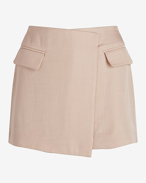 Super High Waisted Linen-Blend Wrap Skort | Express