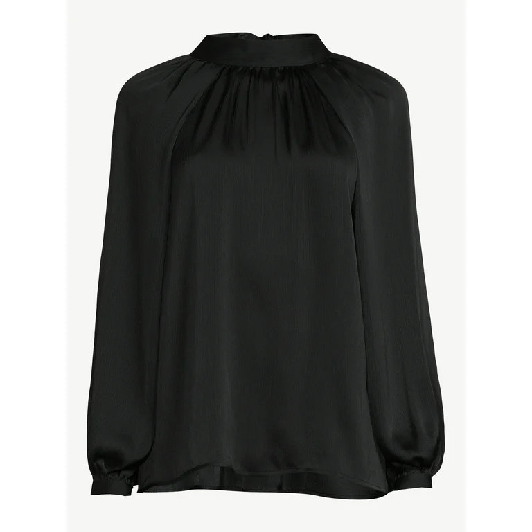 Scoop Women's Satin Tie Neck Blouse, Sizes XS-XXL | Walmart (US)