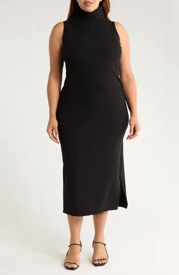 Renee C Sleeveless Ribbed Turtleneck Dress in Black at Nordstrom Rack, Size 2X | Nordstrom Rack