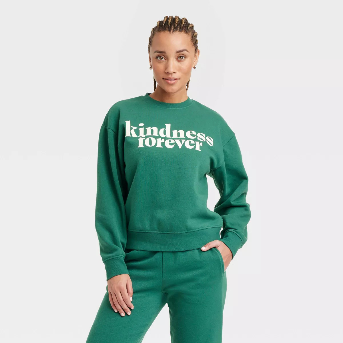 Women's Leisure Studio Graphic Pullover Sweatshirt - Universal Thread™ Green Letters XL | Target