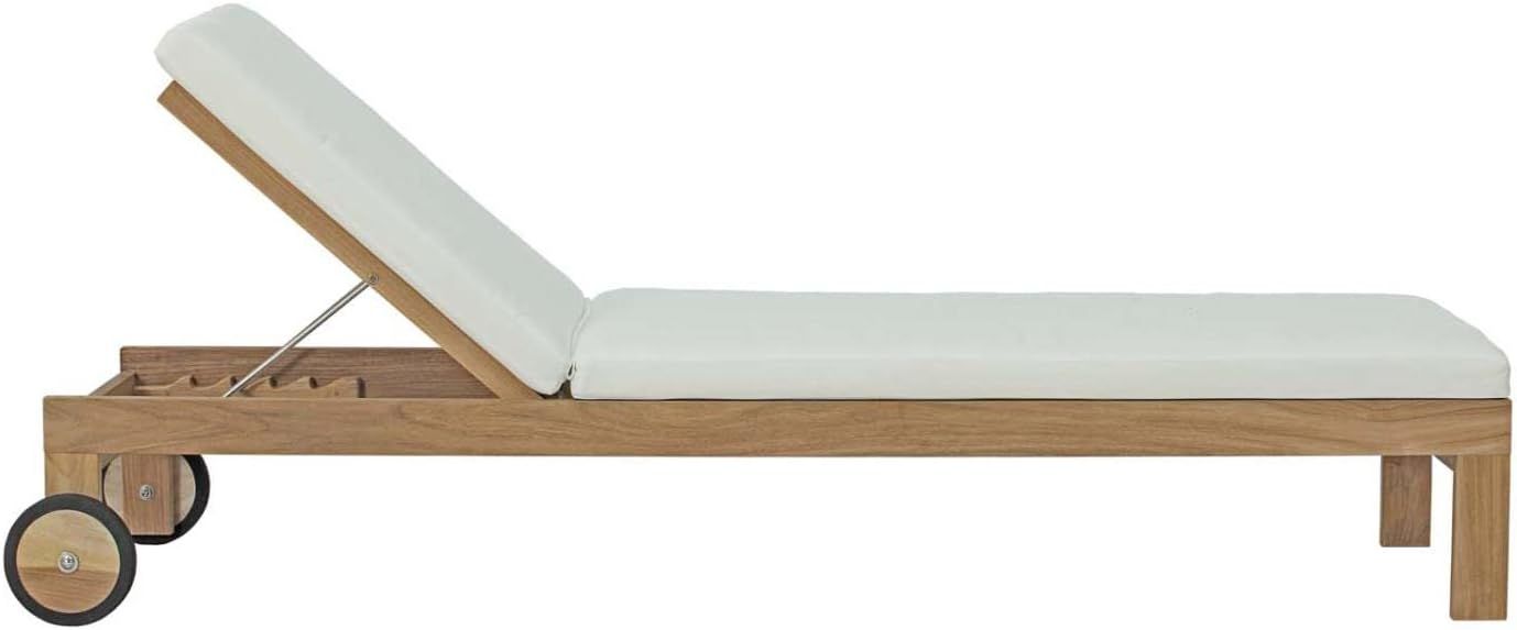 Modway Upland Teak Wood Outdoor Patio Chaise Lounge Chair with Cushions in Natural White | Amazon (US)