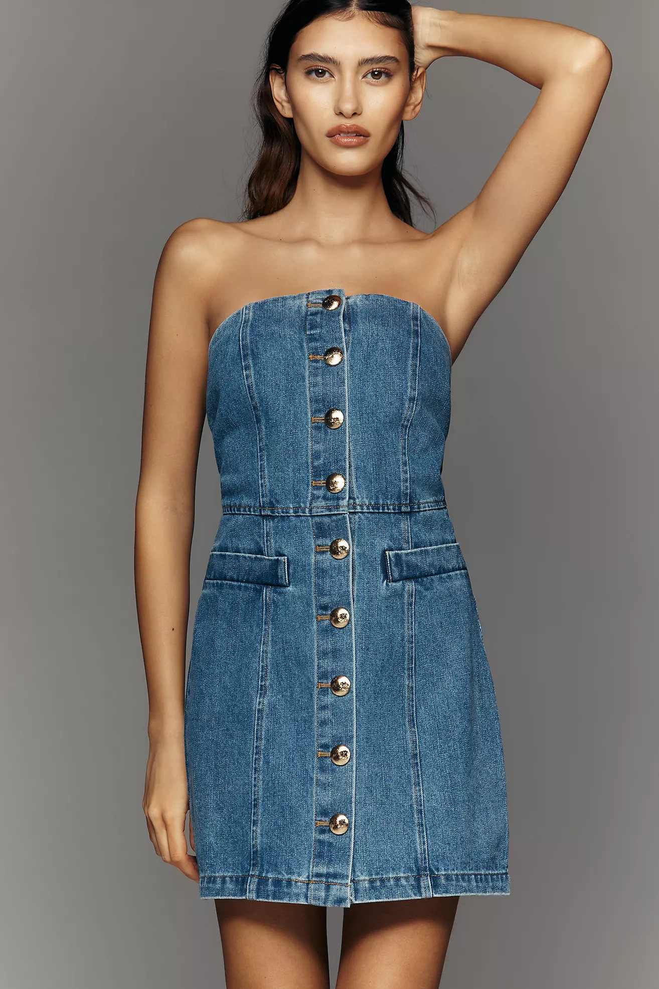 English Factory Strapless Denim Mini Dress | Anthropologie (US)