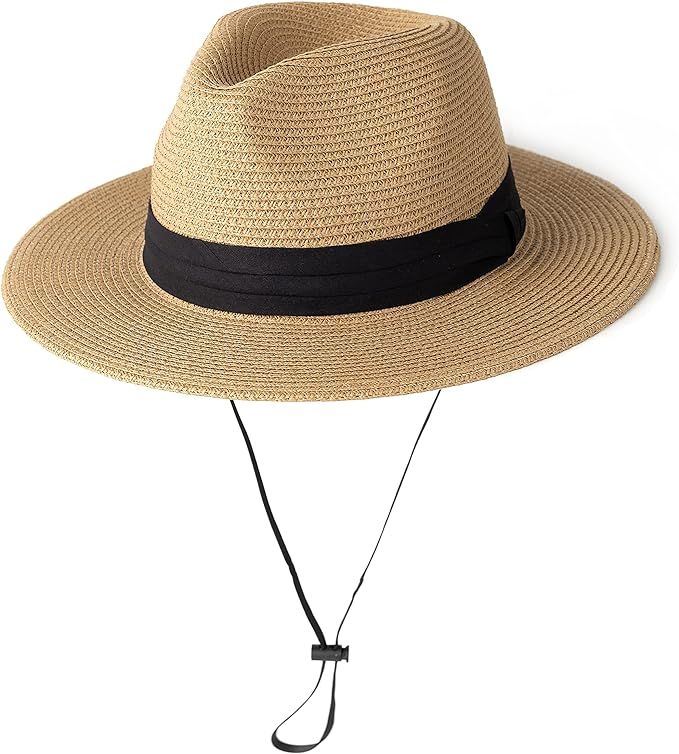 Lisianthus Women Wide Brim Straw Panama Hat Fedora Beach Sun Hat UPF50+ | Amazon (US)