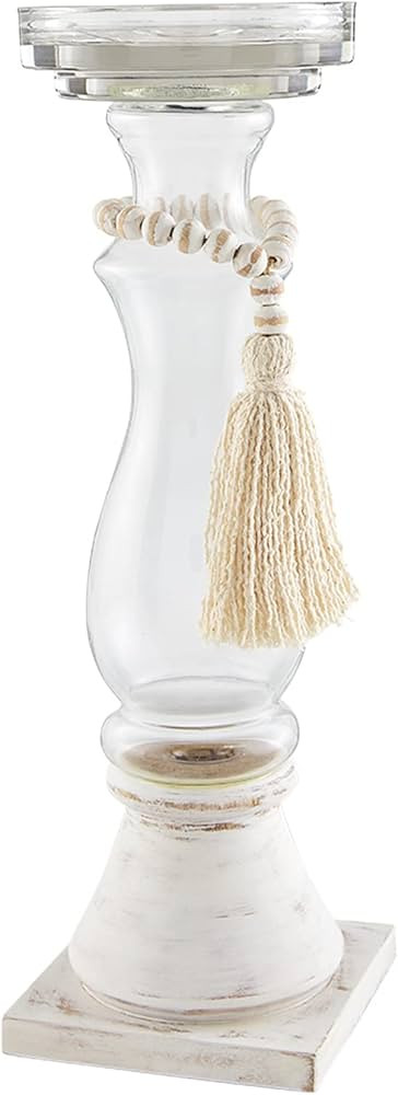 Mud Pie Glass Wood Bead Candlestick, Small, 12" x 3.5" | Amazon (US)