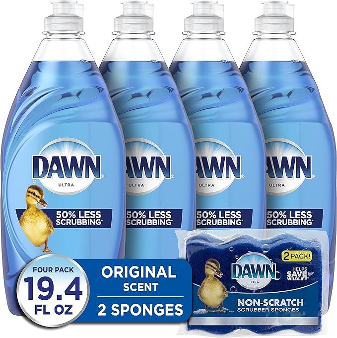 Dawn Ultra Dishwashing Liquid Dish Soap (4x19oz) + Non-Scratch Sponge (2ct), Original Scent (Pack... | Amazon (US)