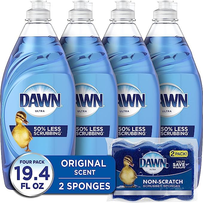 Dawn Ultra Dishwashing Liquid Dish Soap (4x19oz) + Non-Scratch Sponge (2 Count), Original Scent | Amazon (US)