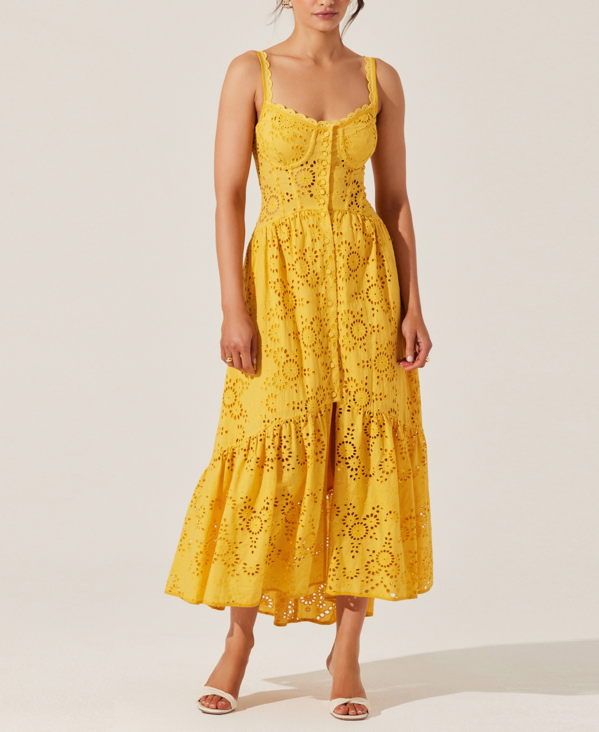 Astr the Label Women's Yamila Eyelet Embroidered Sleeveless Maxi Dress - Mustard | Macy's