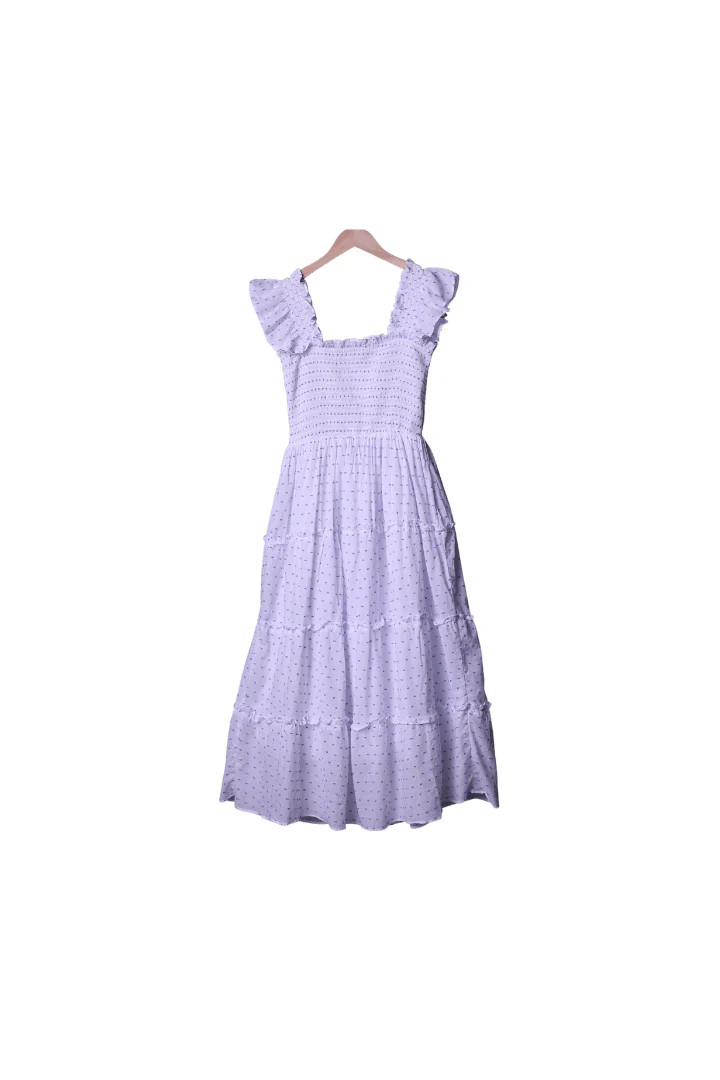 White and Blue Swiss Dot Matching Mom Dress | The Smocked Flamingo