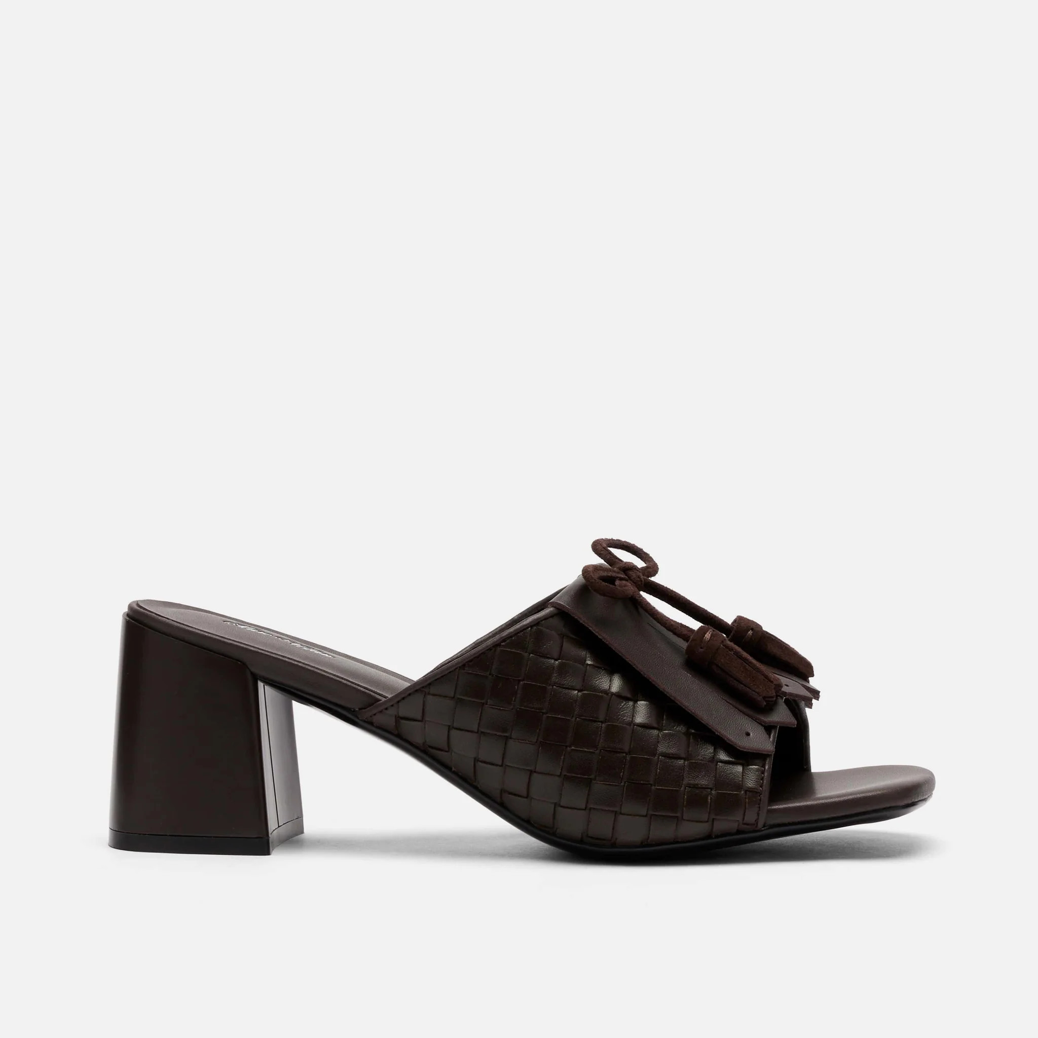 Sienna Espresso Leather Tassel Block Pumps | Marc Nolan