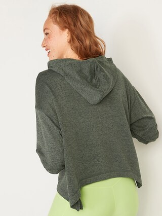 Loose Cropped Sweater-Knit Hoodie for Women | Old Navy (US)