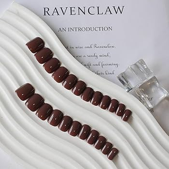 Brown Press On Nails Short Square Press ons,KXAMELIE Gel Manicure False Nails with Feature Protec... | Amazon (US)