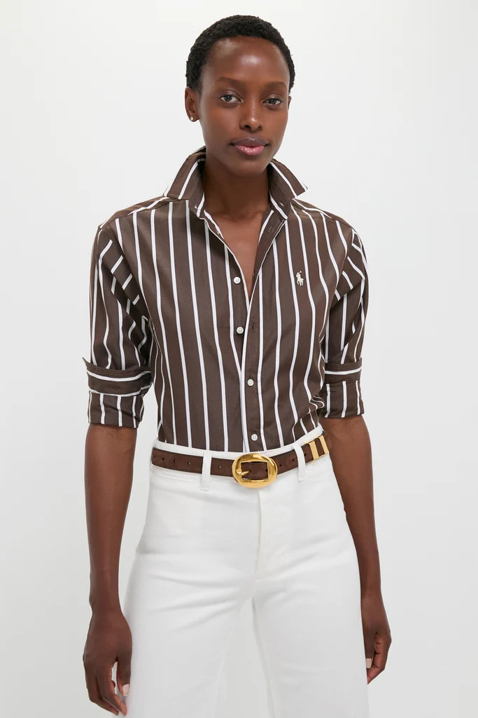 Dark Brown and White Stripe Long Sleeve Button Down | Tuckernuck (US)