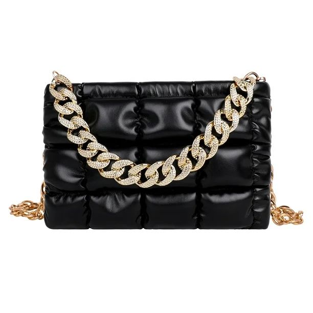 YFMHA Women PU Leather Lattice Crossbody Bag Solid Color Chain Handbag (Black) - Walmart.com | Walmart (US)