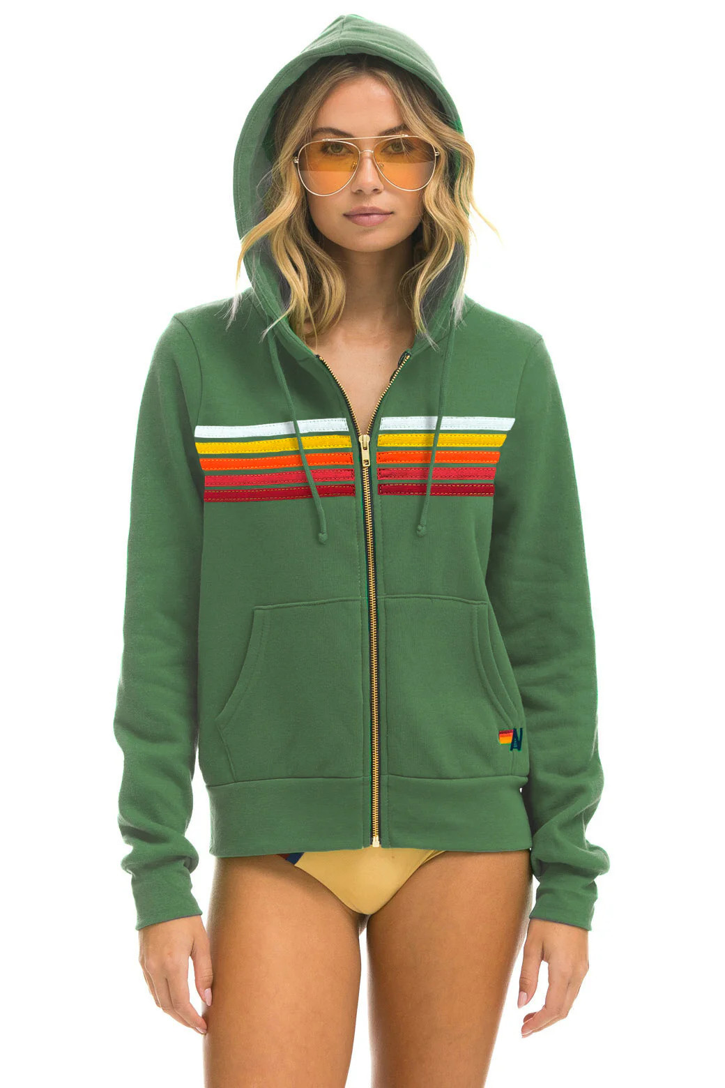 5 STRIPE HOODIE - PALM // RAINBOW WHITE | Aviator Nation