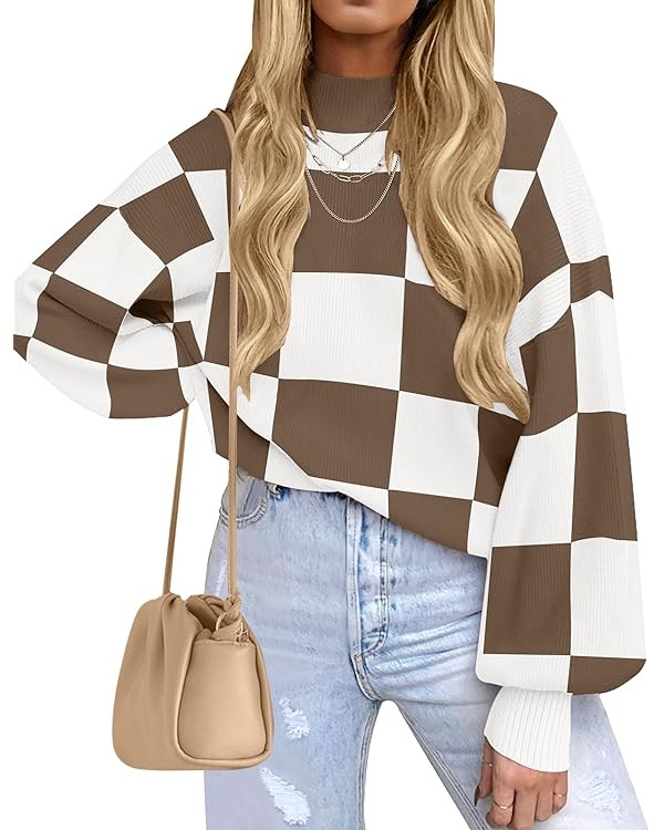 ZESICA Women's Fall Fashion Turtleneck Long Sleeve Striped Ribbed Knit Loose Pullover Sweater Top... | Amazon (US)