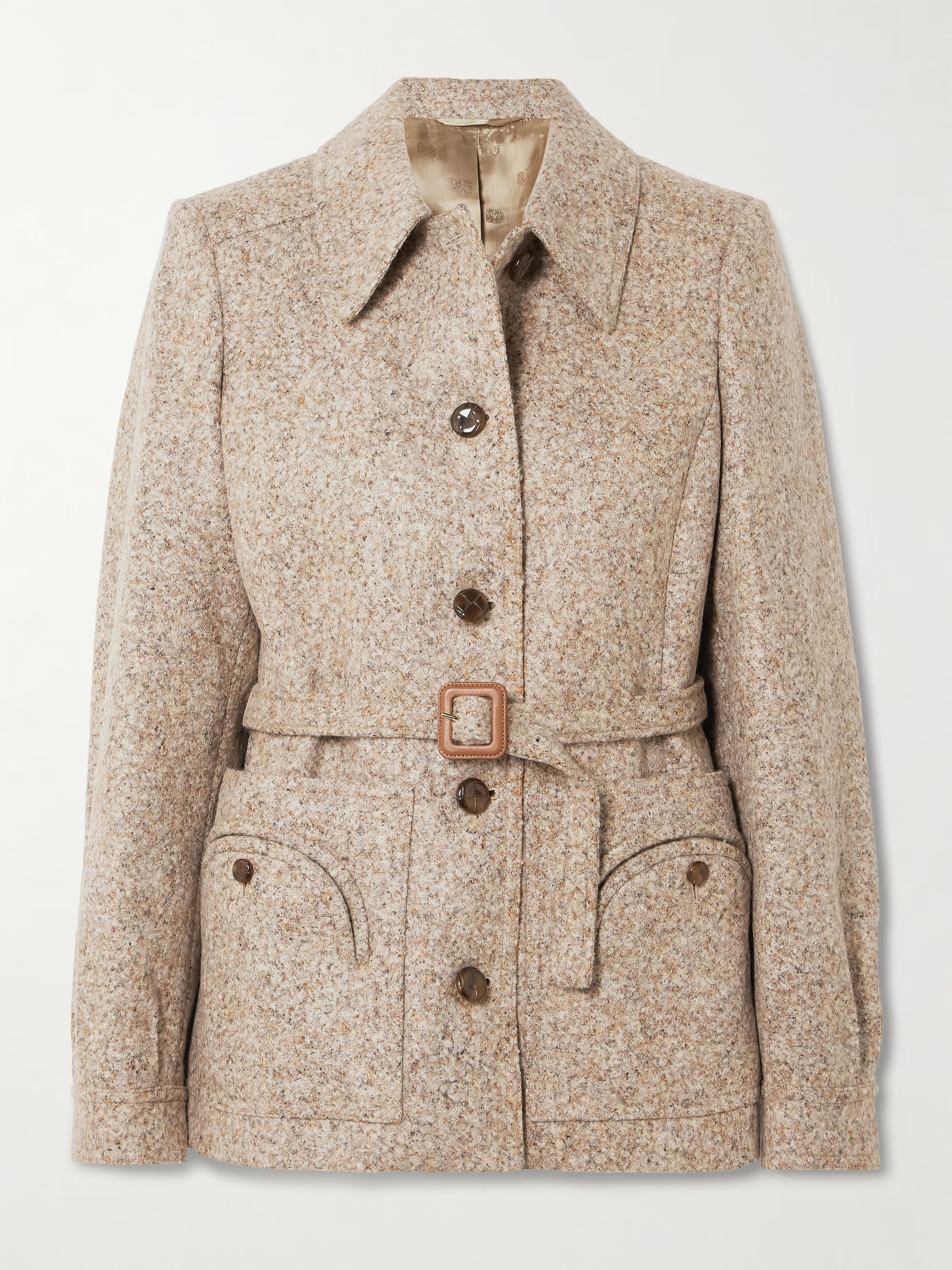 Seanna Paint belted leather-trimmed alpaca and wool-blend jacket | NET-A-PORTER (UK & EU)