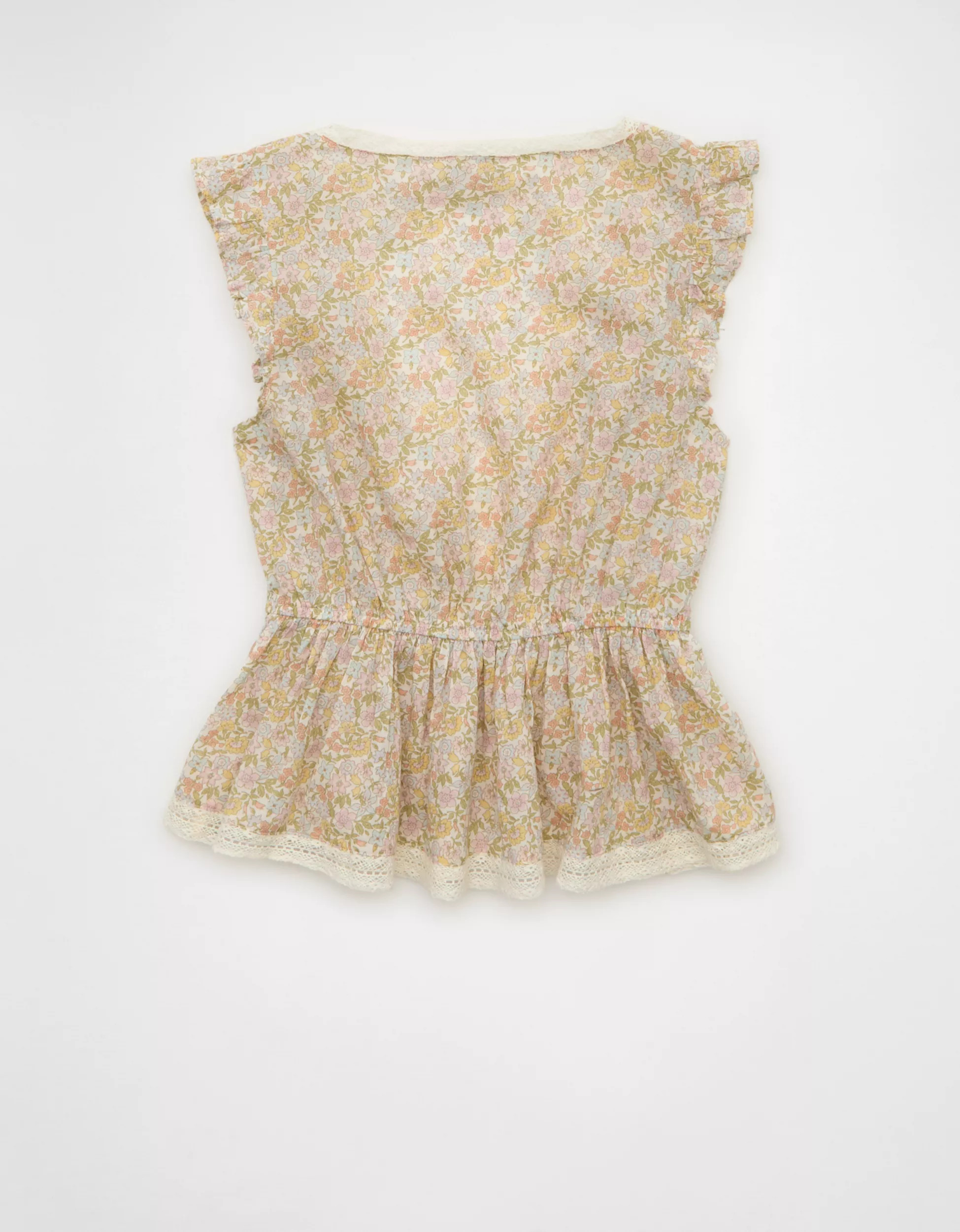 AE Lace Trim Flutter Sleeve Blouse | American Eagle Outfitters (US & CA)