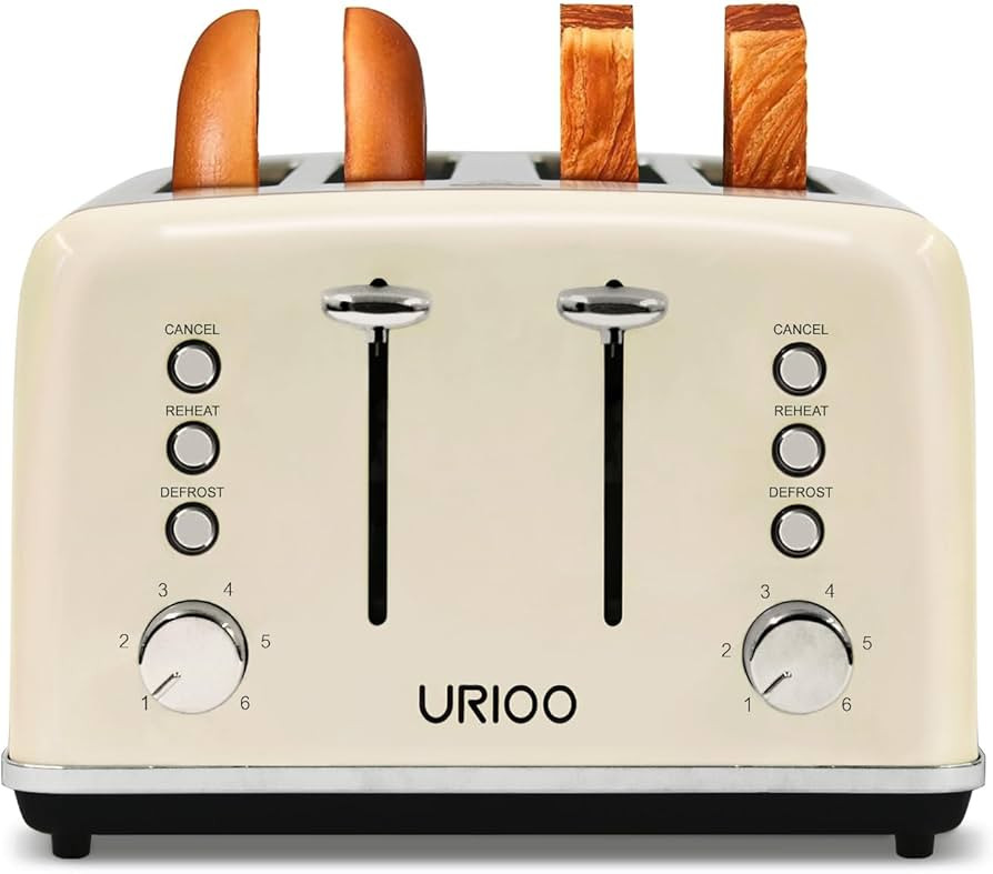 URIOO Toaster 4 Slice Retro Stainless Steel 4 Slots Toaster with Extrac Wide Slot, Removable Crum... | Amazon (US)