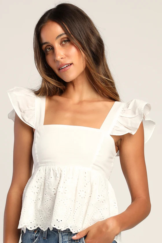 Always Your Baby White Ruffled Eyelet Babydoll Top | Lulus