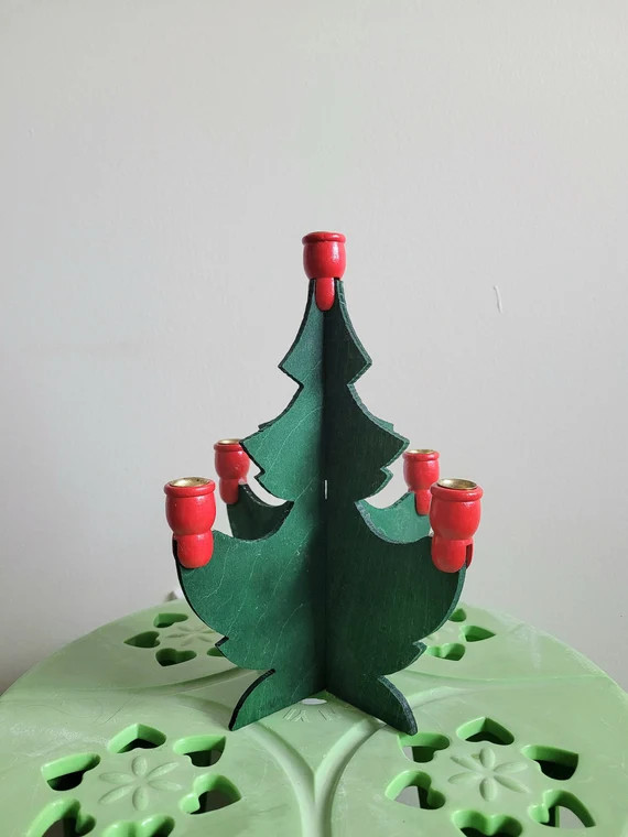 Vintage Swedish Wooden Candle Holding Christmas Tree. Tiny - Etsy | Etsy (US)