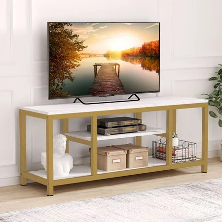 Tribesigns Gold TV Stand 3-Tier TV Console for TVs Up to 60 with Faux Marble Veneer Sofa Console Ent | Walmart (US)