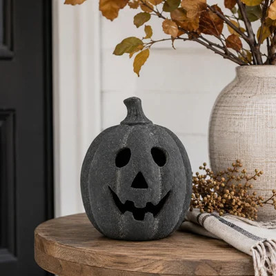 7.5'' Black Handmade Terracotta Jack-O-Lantern Pumpkin Decoration | Wayfair North America