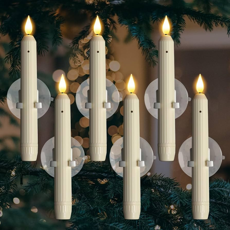 Homemory 6 Pcs Window Candles with Sensor Dusk to Dawn, Ivory Striped Candlesticks with Suction C... | Amazon (US)