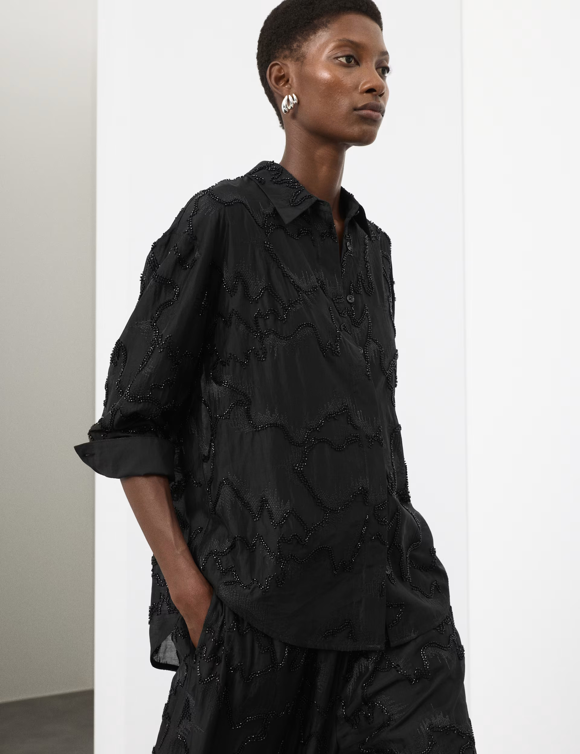 Lyocell Rich Beaded Collared Shirt | Marks & Spencer (UK)