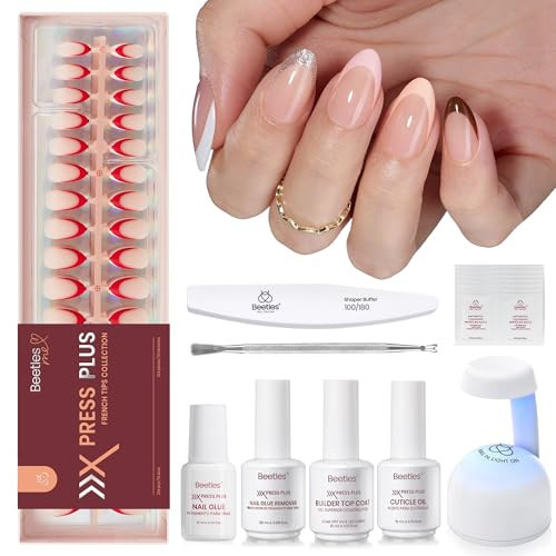 Beetles X Press Gel Nail Kit: 7 Colors Short Almond French Tip Press On Nails Kit With 224Pcs Nail Tips Nail Glue & Builder Top Coat Mini UV Light, All-in-One DIY Designs Gift For Women At Home | Amazon (US)