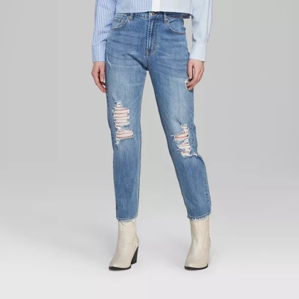 Women's High-Rise Distressed Mom Jeans - Wild Fable™ Medium Blue Wash | Target