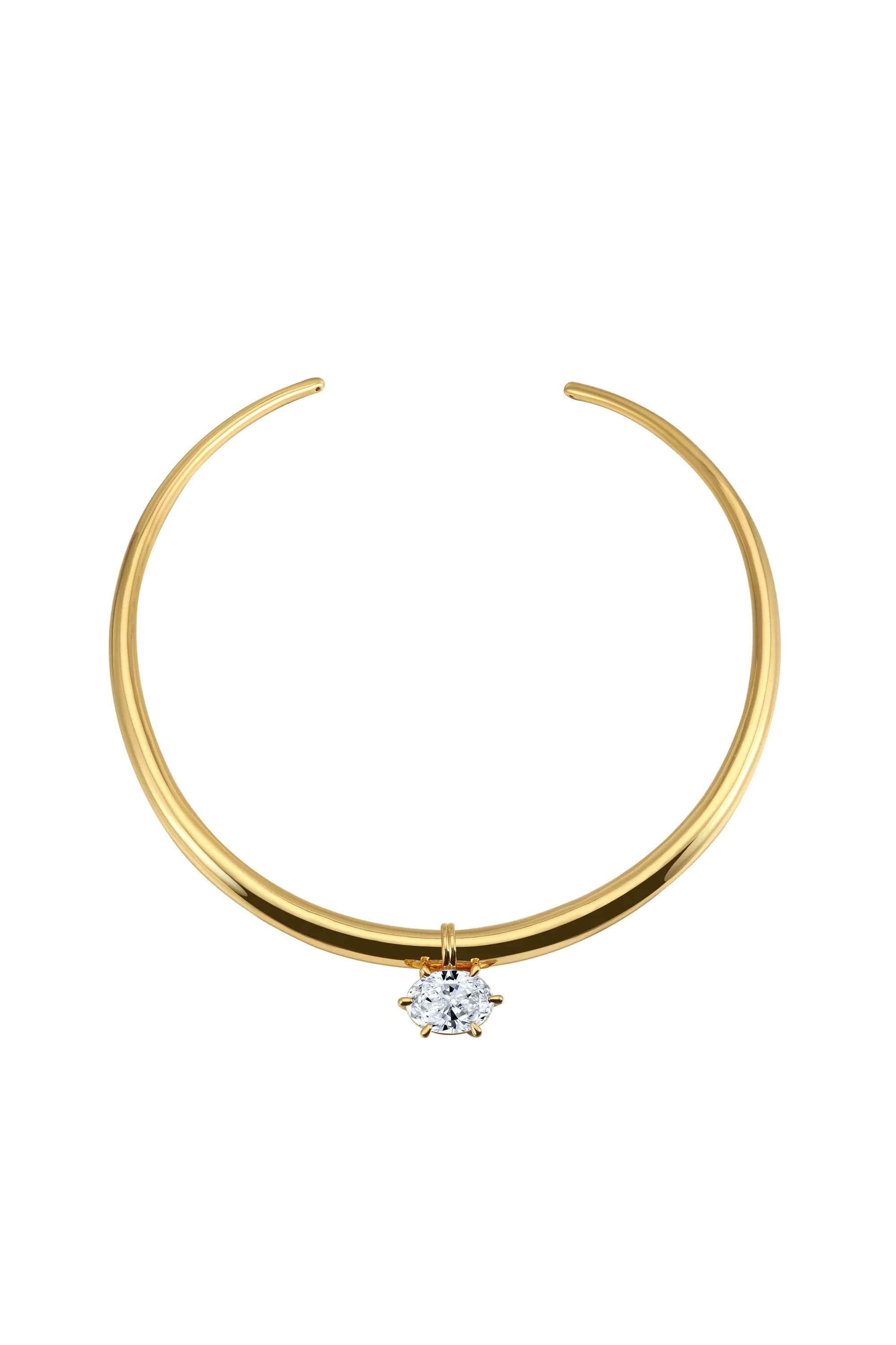 Solis Necklace | Sculptural Gold Collar With Crystal Drop | COUPER