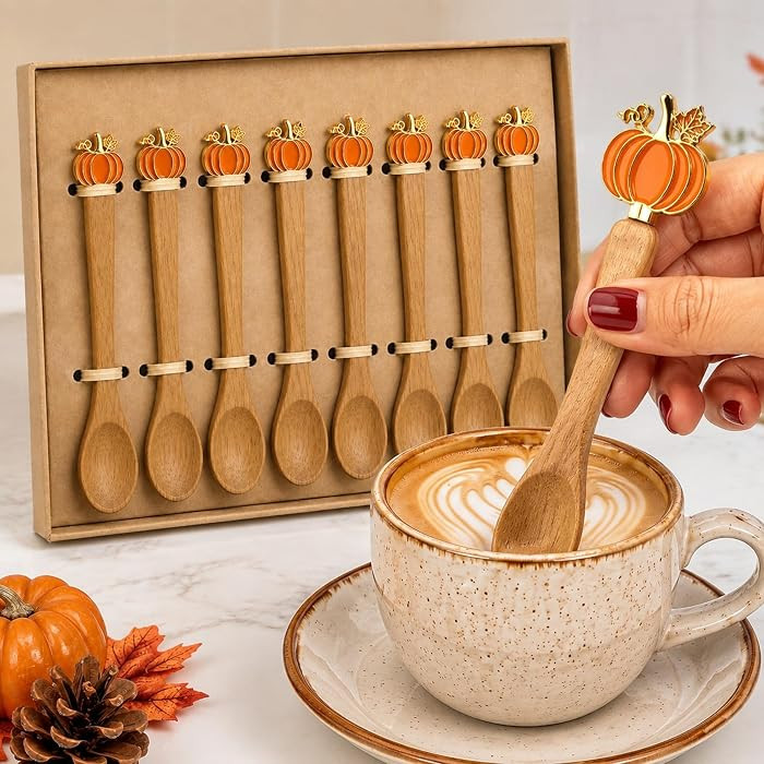 8 Pcs Pumpkin Spoons 5'' Fall Wooden Spoon for Coffee Bar | Amazon (US)