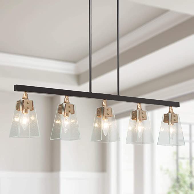 Gold Chandelier, 5-Light Modern Farmhouse Chandelier for Dining Room, Kitchen Island with Seeded ... | Amazon (US)