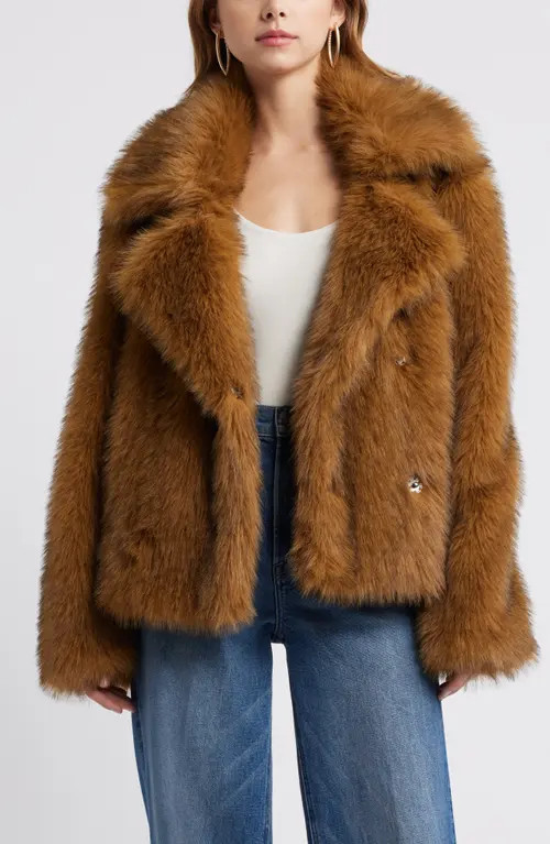 Open Edit Faux Fur Coat in Brown Chestnut at Nordstrom, Size Xx-Large | Nordstrom