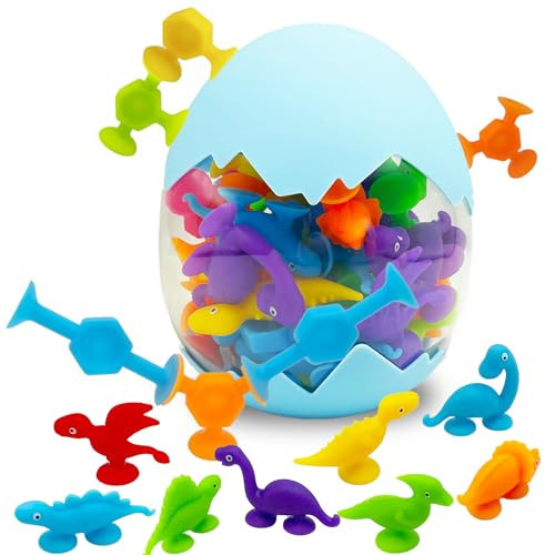 Bath Toys Suction Toys Sensory Toys for Kids Ages 3-7 Boys Girls Stress Release Toys Travel Toys Window Shower Bathtub Toy with Dinosaur Eggshell Storage (38 Pcs) | Amazon (US)