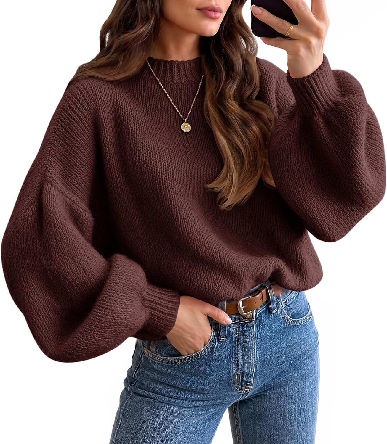 Saodimallsu Womens Crew Neck Fall Sweater Tops Slouchy Soft Knit Pullovers | Amazon (US)