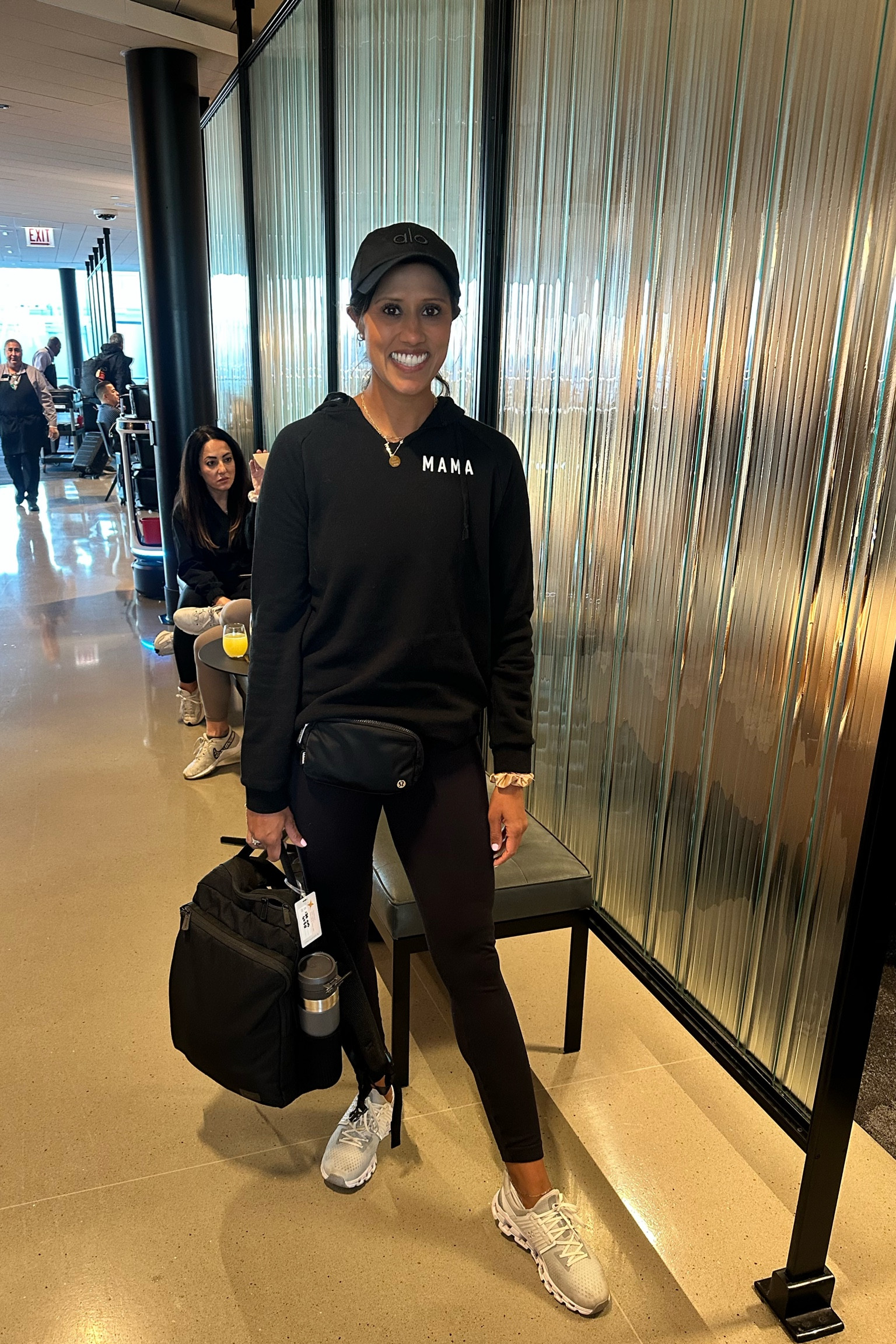 Mom travel outfit for a friends trip today! Love this sweater that our friend gifted us all and this backpack! 

#LTKFindsUnder50 #LTKStyleTip #LTKTravel