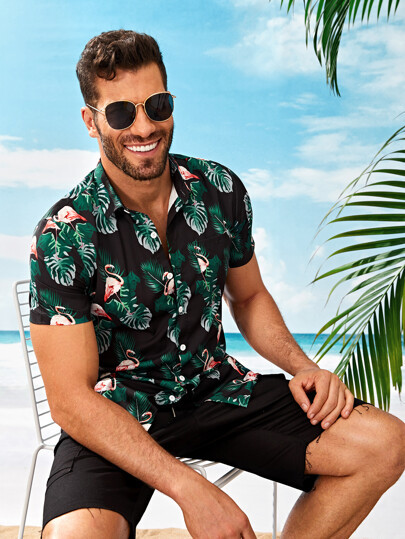 Men Tropical & Flamingo Print Shirt | SHEIN