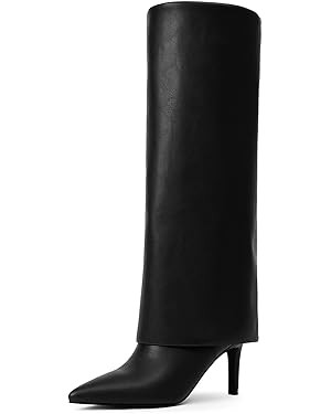 Knee High Boots Women Fold Over Boots Pointed Toe Stiletto Heel Tall Slouchy Boots Zipper Dress L... | Amazon (US)