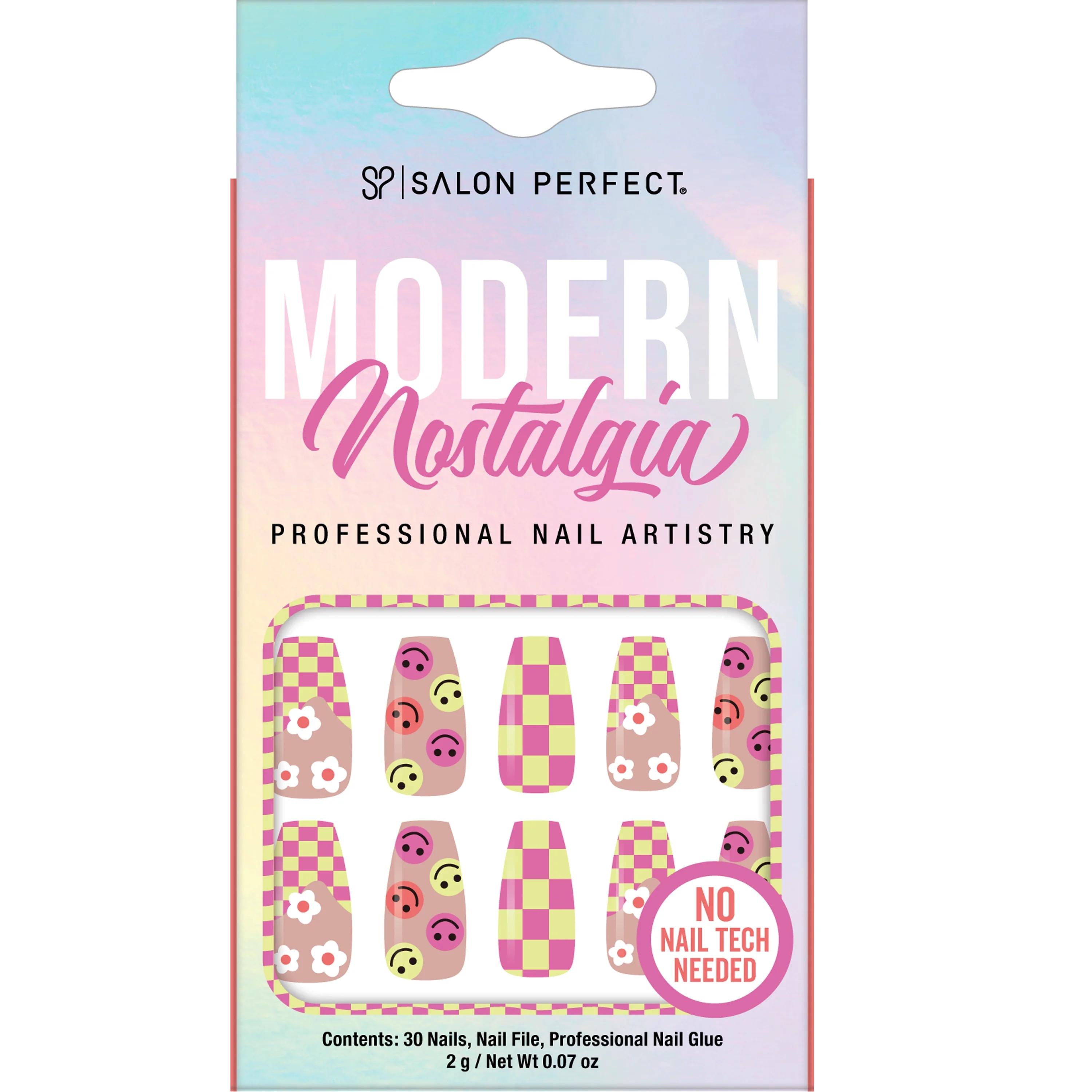 Salon Perfect Artificial Nails, 115 Modern Nostalgia Pink Checkers, File & Glue Included, 30 Nail... | Walmart (US)