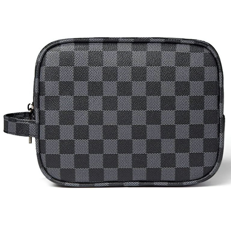 T.Sheep Luxury Checkered Make Up Bag, PU Vegan Leather Cosmetic Toiletry Travel Bag-Black | Walmart (US)