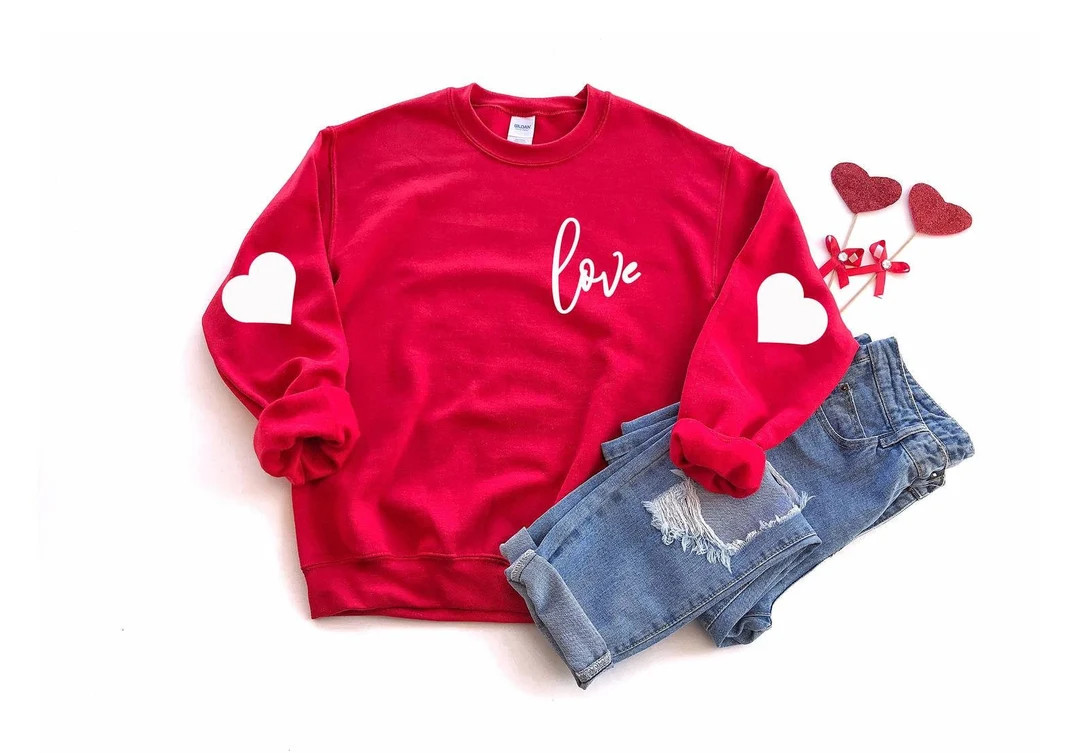 Valentine's Sweatshirt - Love Heart Sweatshirt - Heart Arm Patches - Cute Valentine's Sweater - T... | Etsy (US)