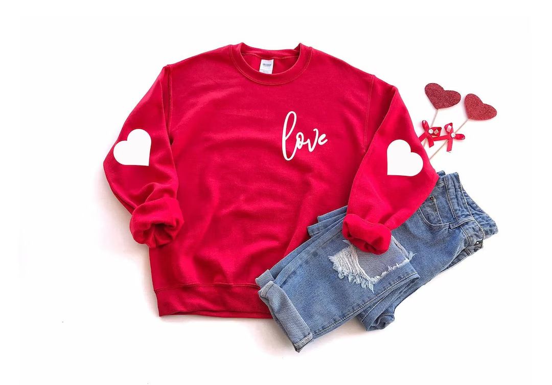 Valentine's Sweatshirt - Love Heart Sweatshirt - Heart Arm Patches - Cute Valentine's Sweater - T... | Etsy (US)