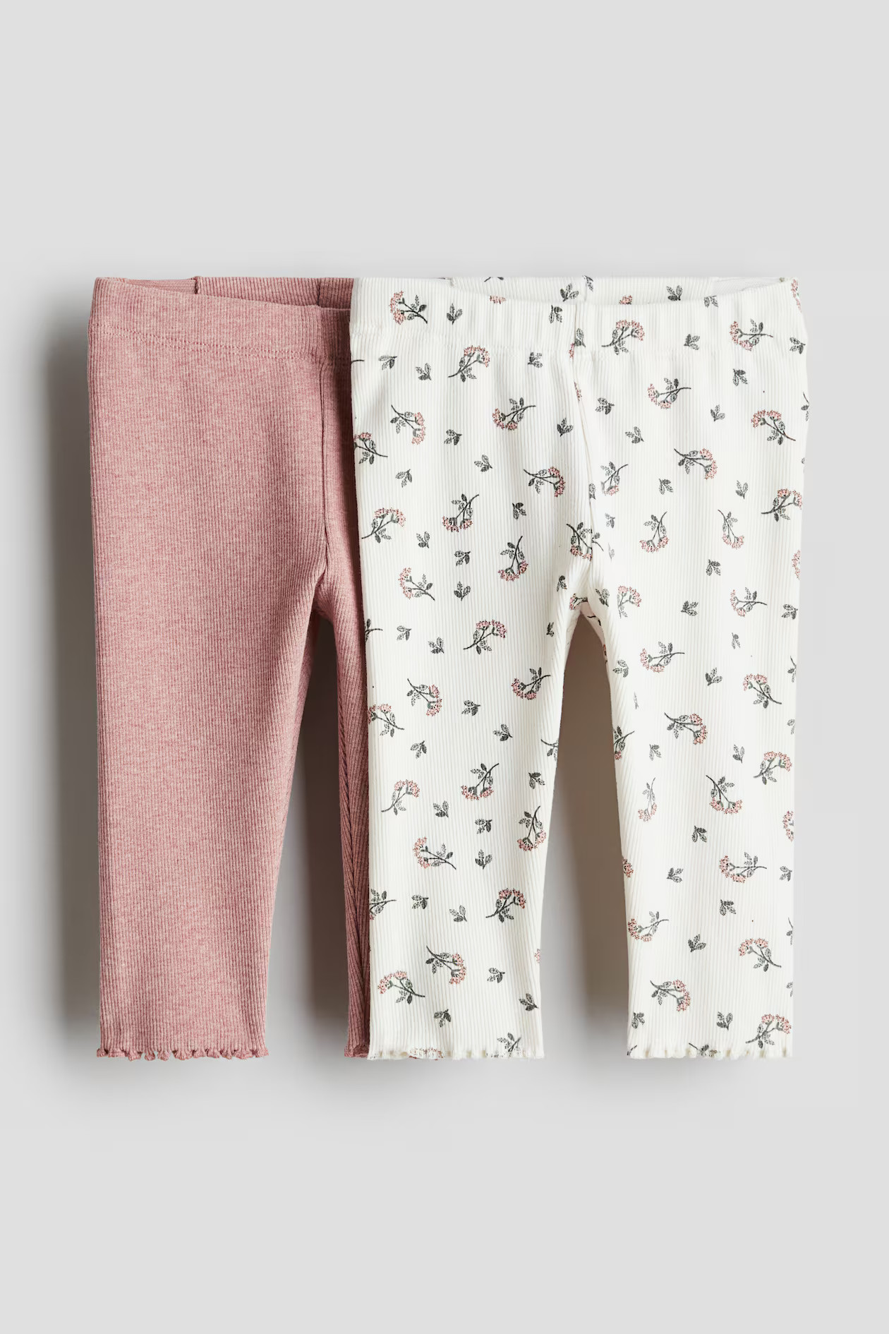 2-pack Ribbed Cotton Leggings - Dusty pink/floral - Kids | H&M CA | H&M (US + CA)