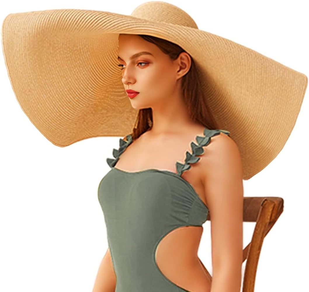 Oversized Beach Straw Hats for Women Floppy, Extra Large Sun Visor Hat Wide Brim Summer Roll Up B... | Amazon (US)