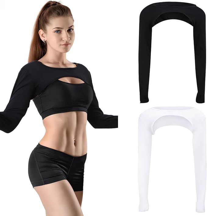 AGFELO 2 Pieces Shrug Women Crop Tops Cutout Workout Bolero Shrug for Ballet Yoga Sports Tee Casu... | Amazon (US)