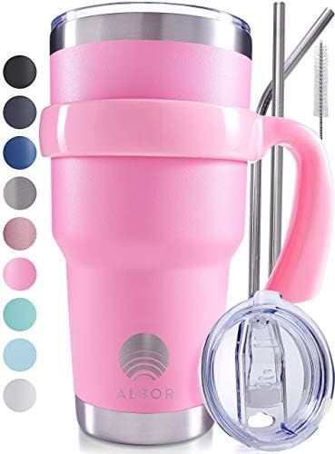 ALBOR Triple Insulated Stainless Steel Tumbler 30 Oz Pink Coffee Travel Mug With Handle | Amazon (US)