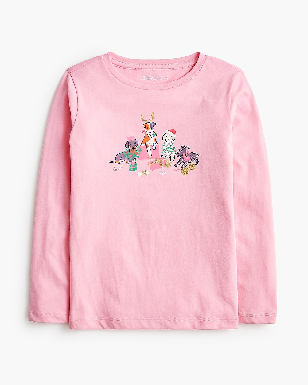 Girls' long-sleeve glitter holiday dogs graphic tee | J.Crew Factory