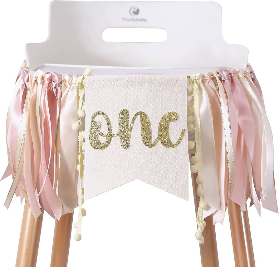 Pink Gold One Highchair Banner - Pink Birthday Party Decoration, Gold One High Chair Banner For 1... | Amazon (US)